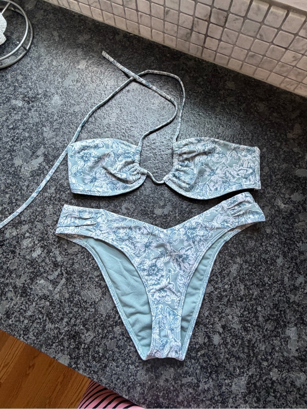 Light Blue Floral Bandeau Bikini Set - Women Swim Abercrombie